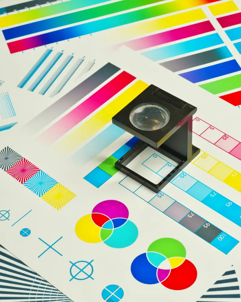 A linen tester on a colour control chart